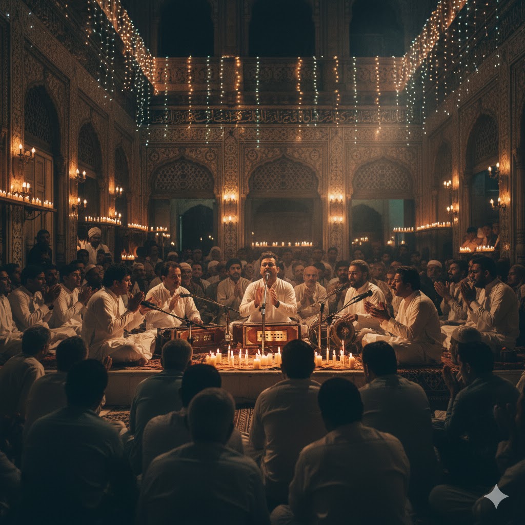 Devotees attending qawwali session at Data Darbar Lahore