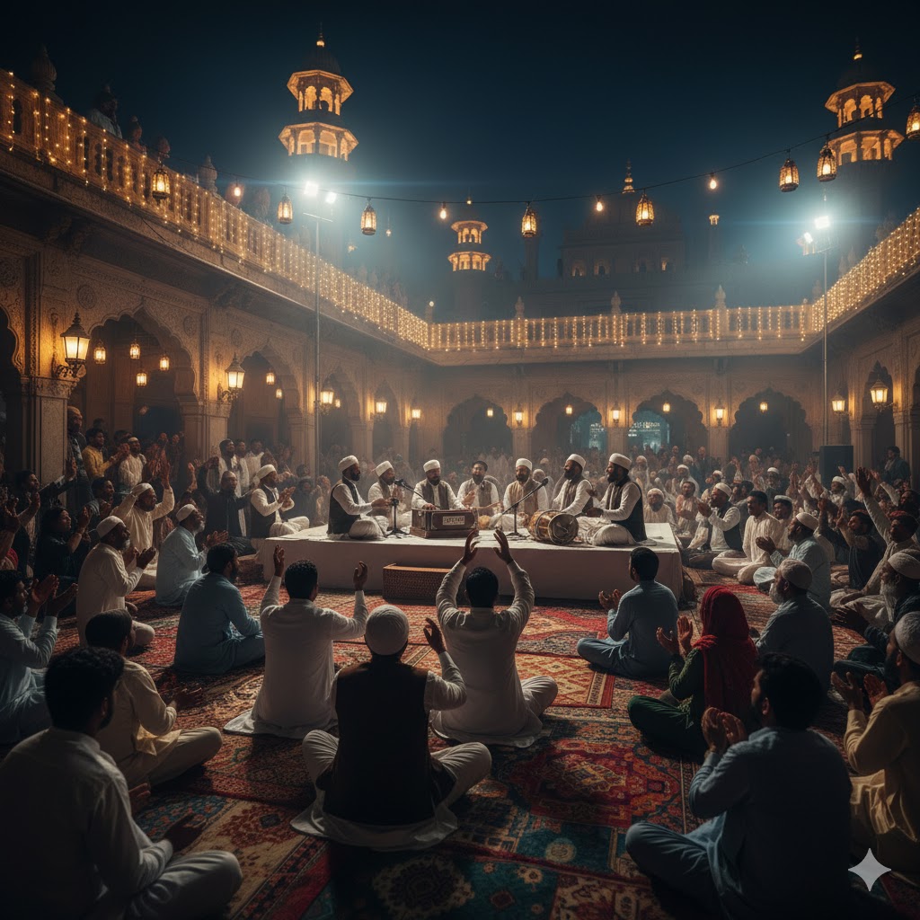 Devotees enjoying Sufi qawwali at Noorani Folk Festival 2026