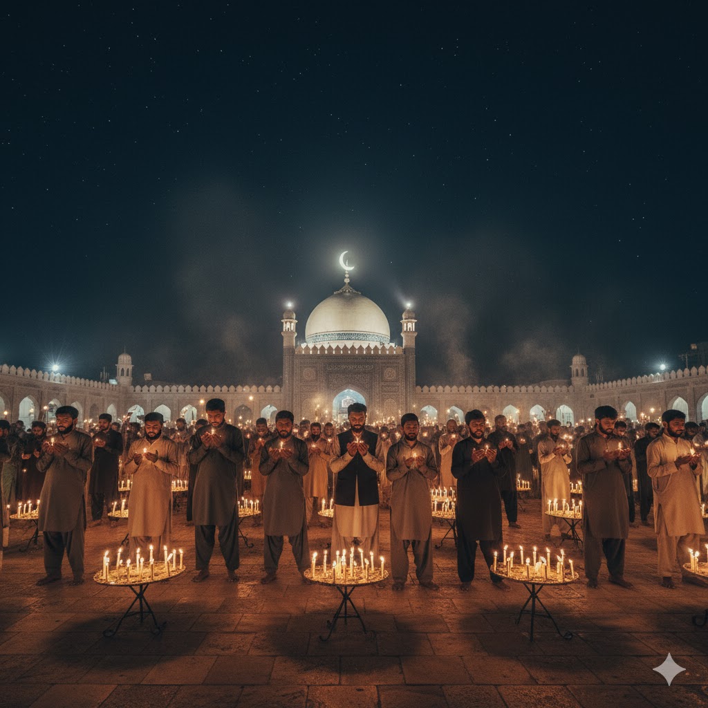Devotees lighting candles during Shah Rukn-e-Alam’s Urs festival under starlit sky in Multan Devotees lighting candles during Shah Rukn-e-Alam’s Urs festival under starlit sky in Multan