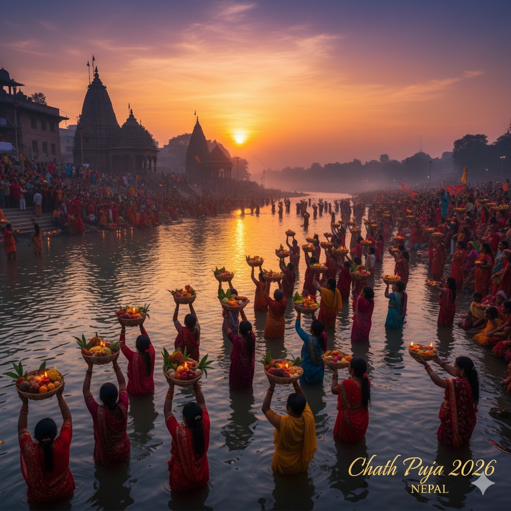 Devotees offering prayers during Chhath Puja 2026 in Nepal