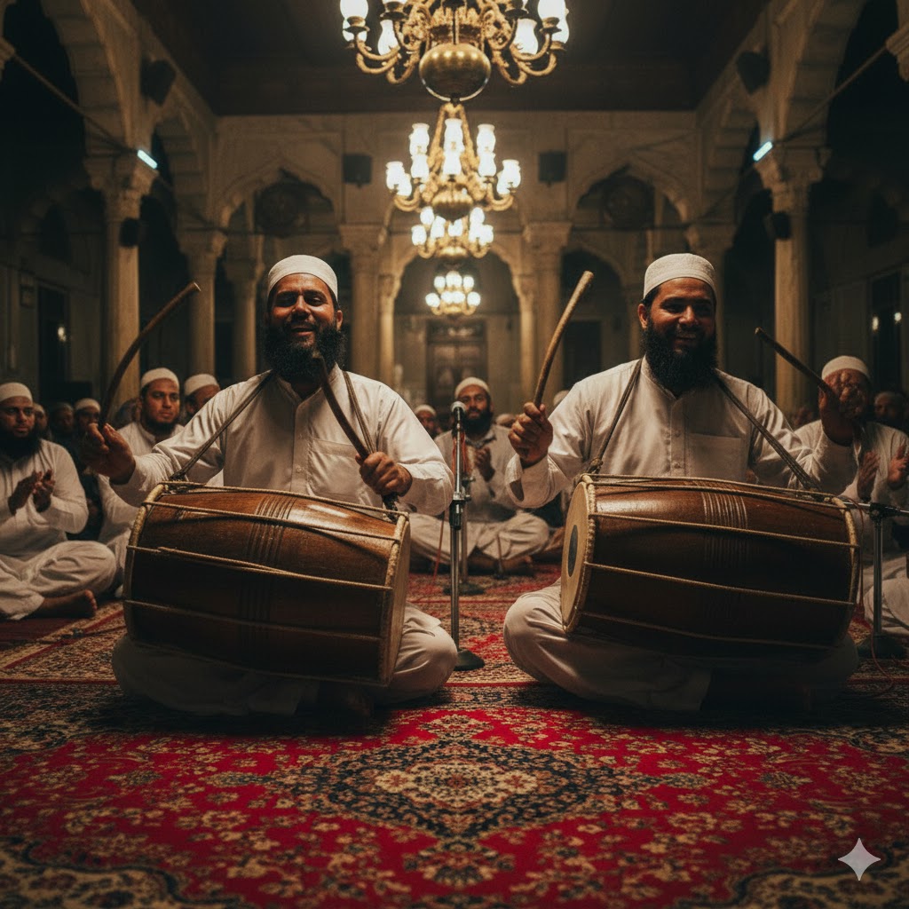 Dhol players performing at Data Darbar Lahore during qawwali night Dhol players performing at Data Darbar Lahore during qawwali night