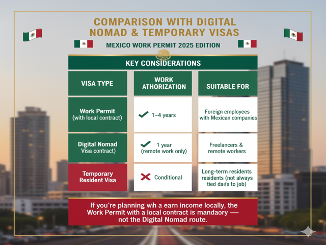 Differences between Work Permit, Digital Nomad Visa, Temporary Resident Visa in Mexico