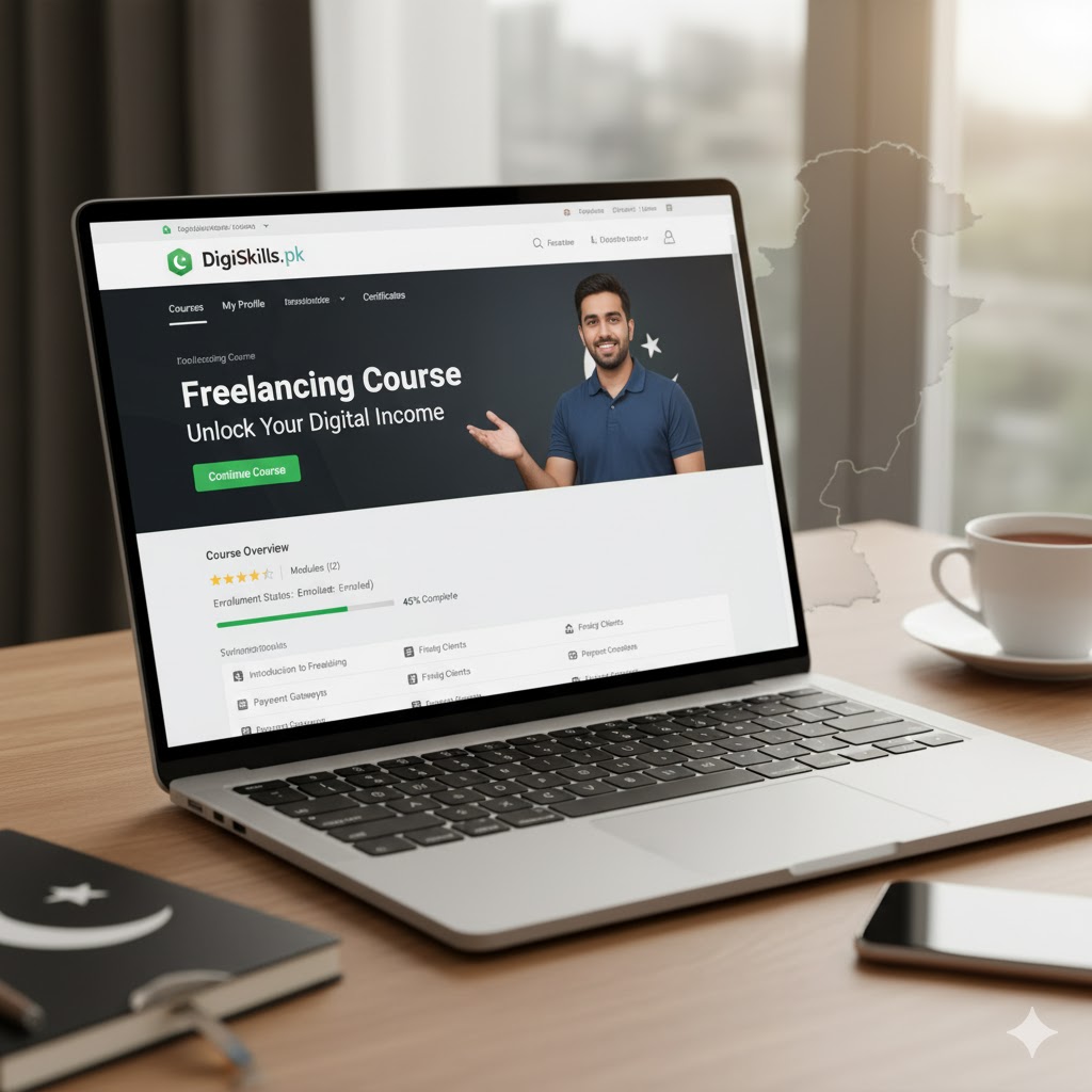 DigiSkills.pk online learning portal showing freelancing course overview