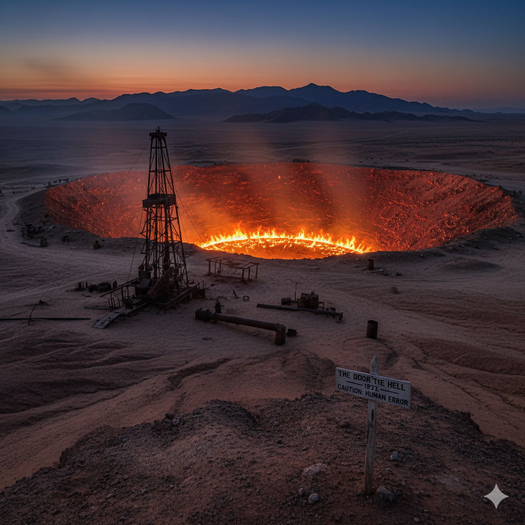Door to Hell spectacle, symbol of human error, natural power, unpredictability of our planet 