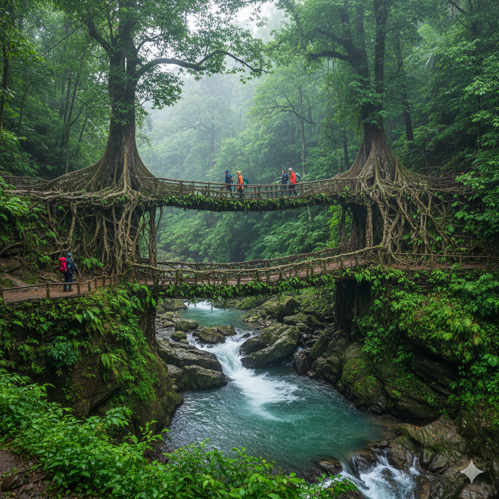 Double Decker Root Bridge Nongriat – A living structure in India’s rainforest
