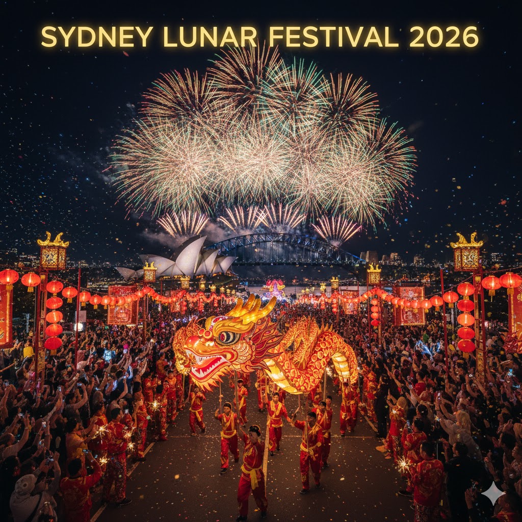 Dragon parade and fireworks during Sydney Lunar Festival 2026