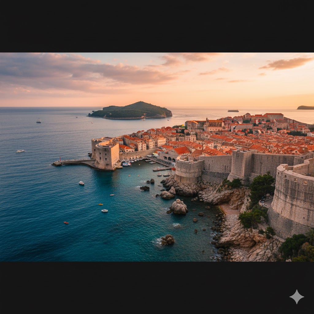 Dubrovnik Old Town walls overlooking the Adriatic Sea
