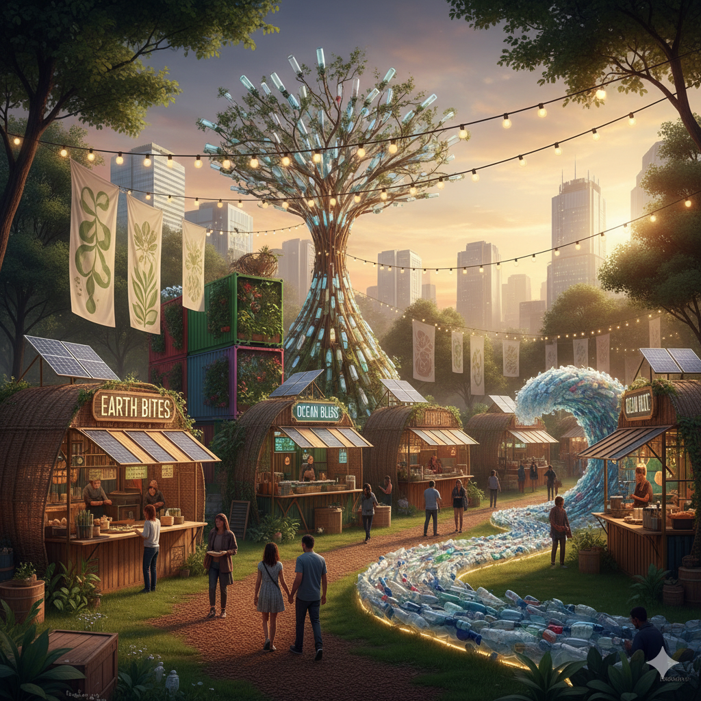 Eco-friendly food stalls and art installations