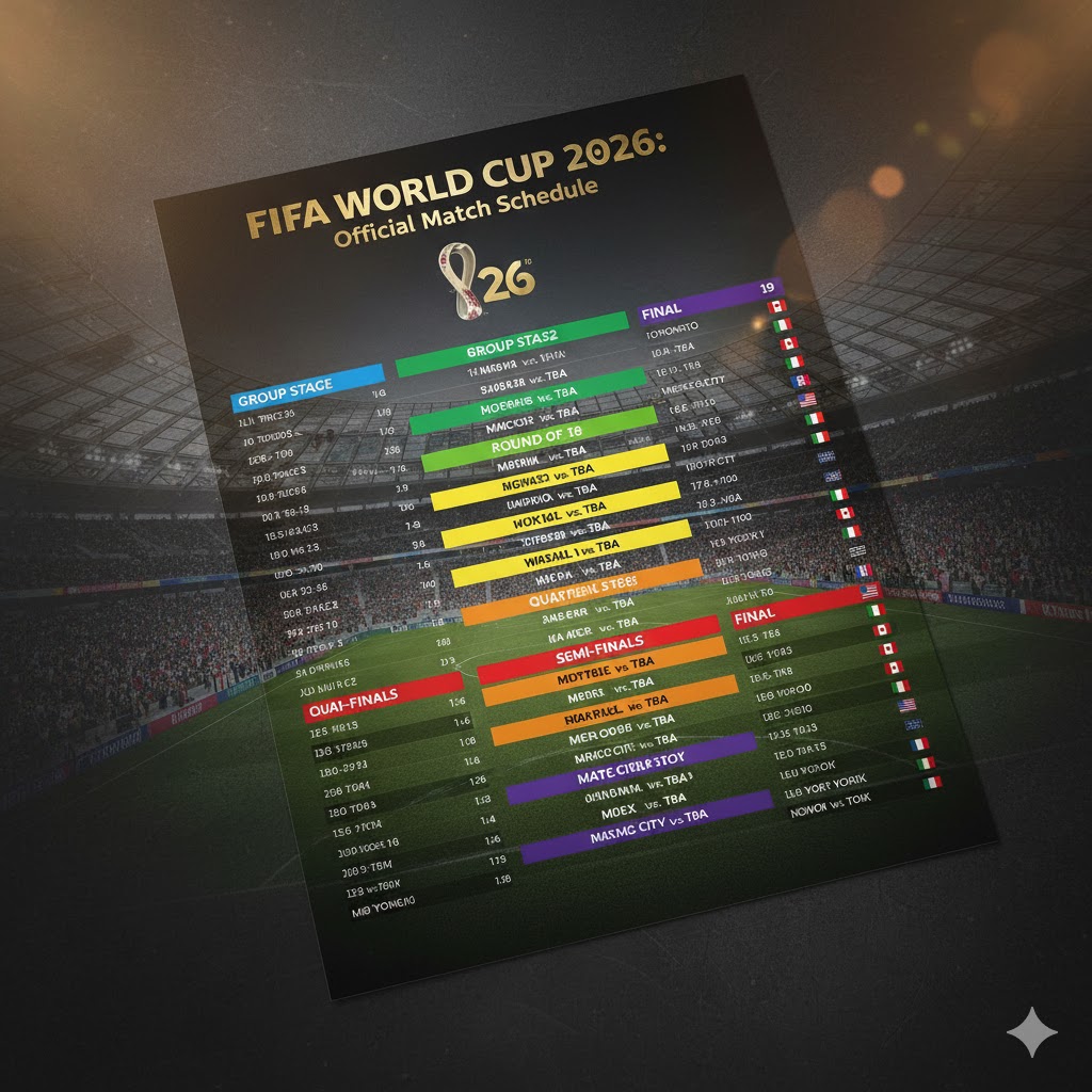 FIFA World Cup 2026 calendar highlighting all key match dates.