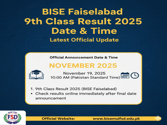 Faisalabad 9th Class Result 2025 Date & Time