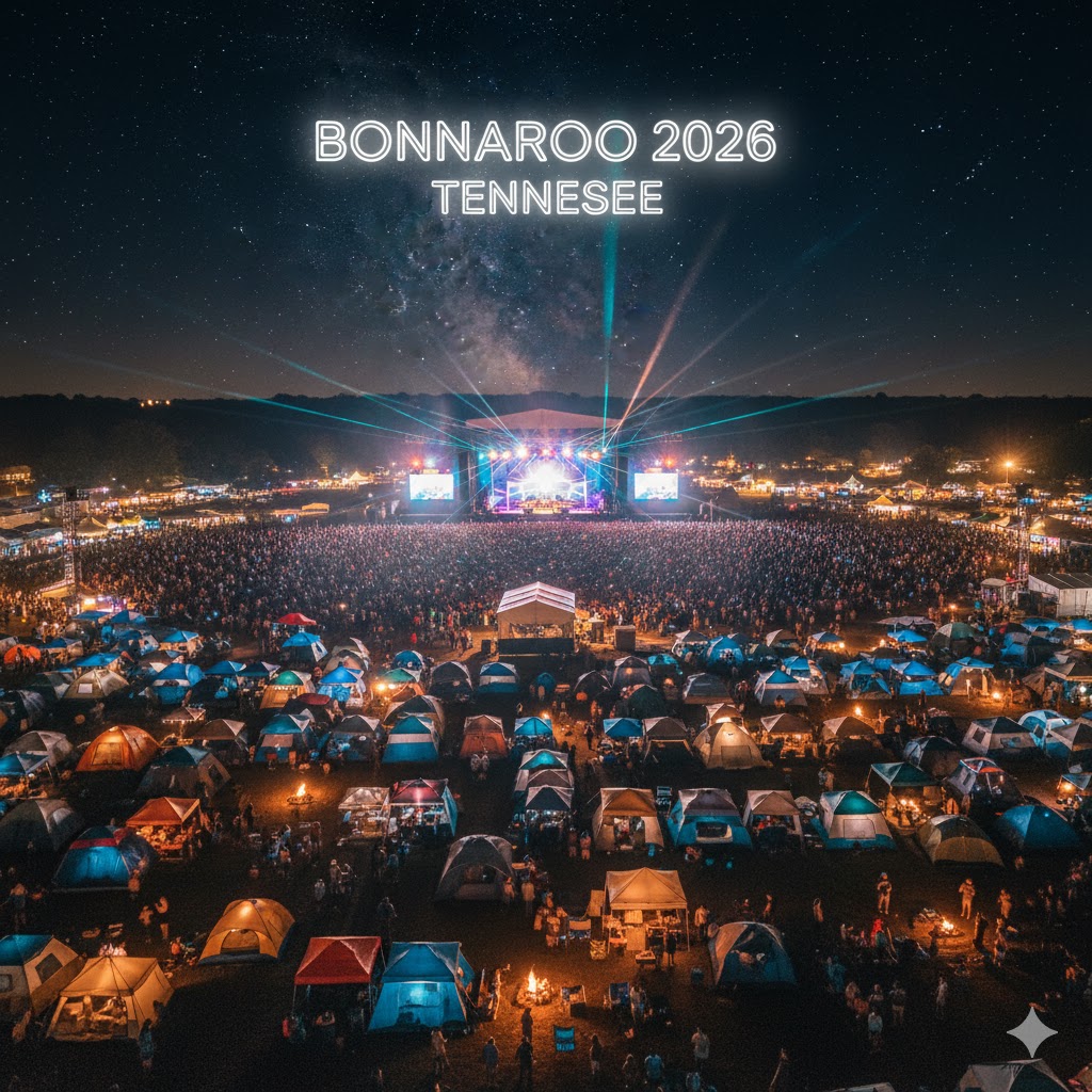 Fans camping and watching concerts at Bonnaroo 2026 in Tennessee