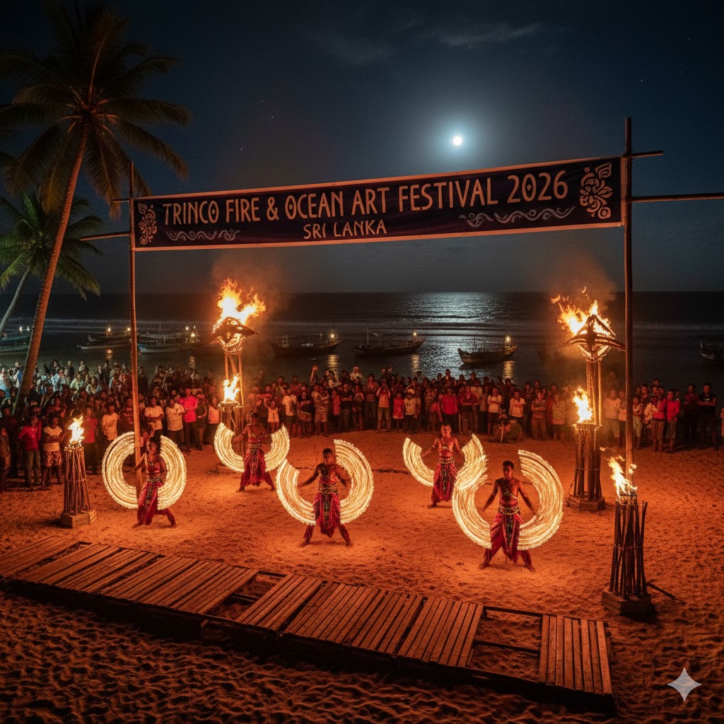 Fire artists performing at Trinco Fire & Ocean Art Festival 2026 Sri Lanka