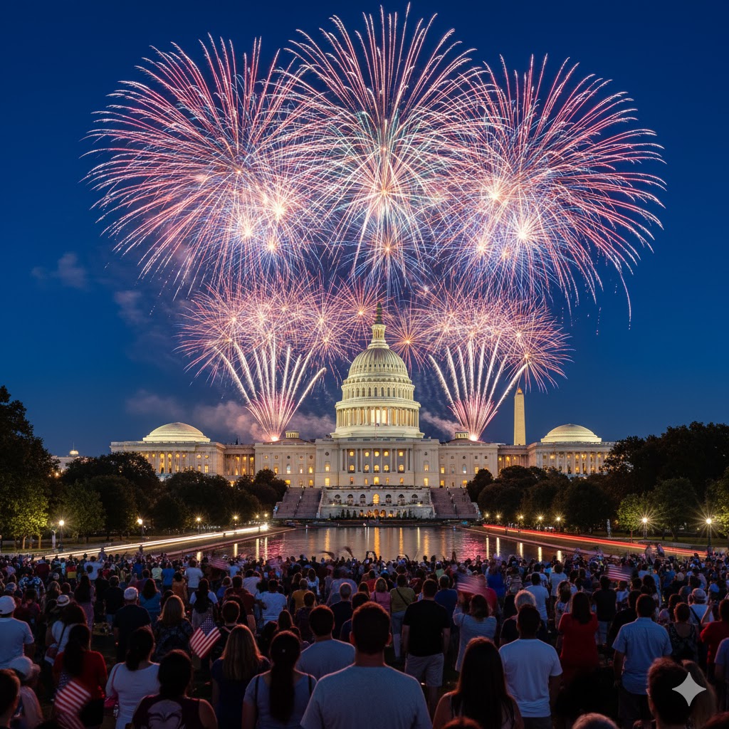 Fireworks bursting over the U.S. Capitol during July 4th celebration
