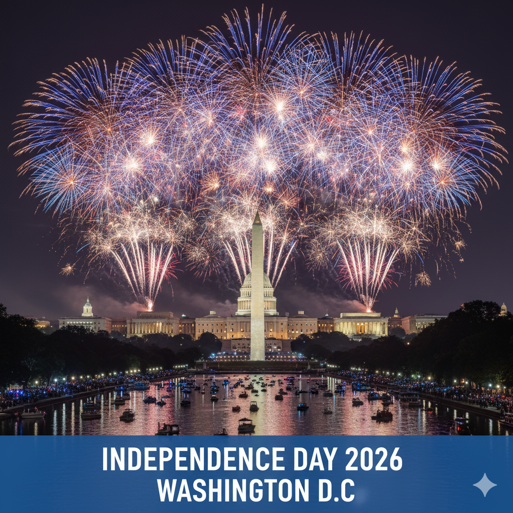 Fireworks lighting up the skyline on 4th of July 2026 in Washington D.C