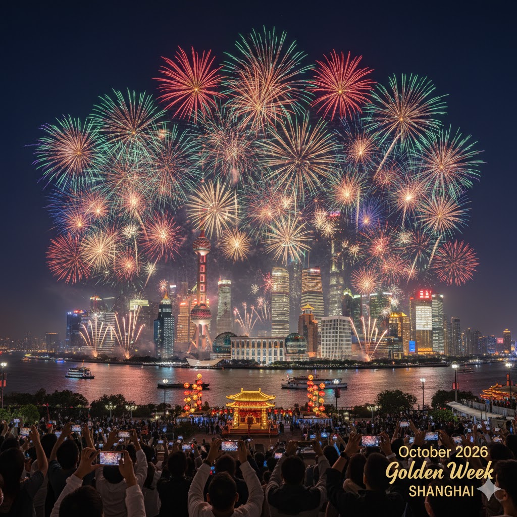 Fireworks over Shanghai skyline during Golden Week 2026 in China