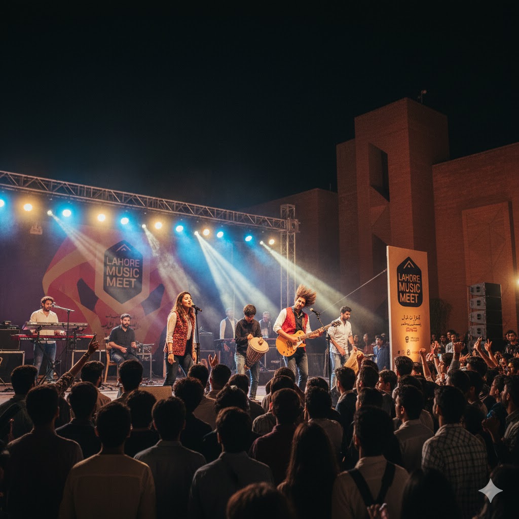 Folk and rock musicians performing live at Lahore Music Meet, Alhamra Arts Council, Lahore.