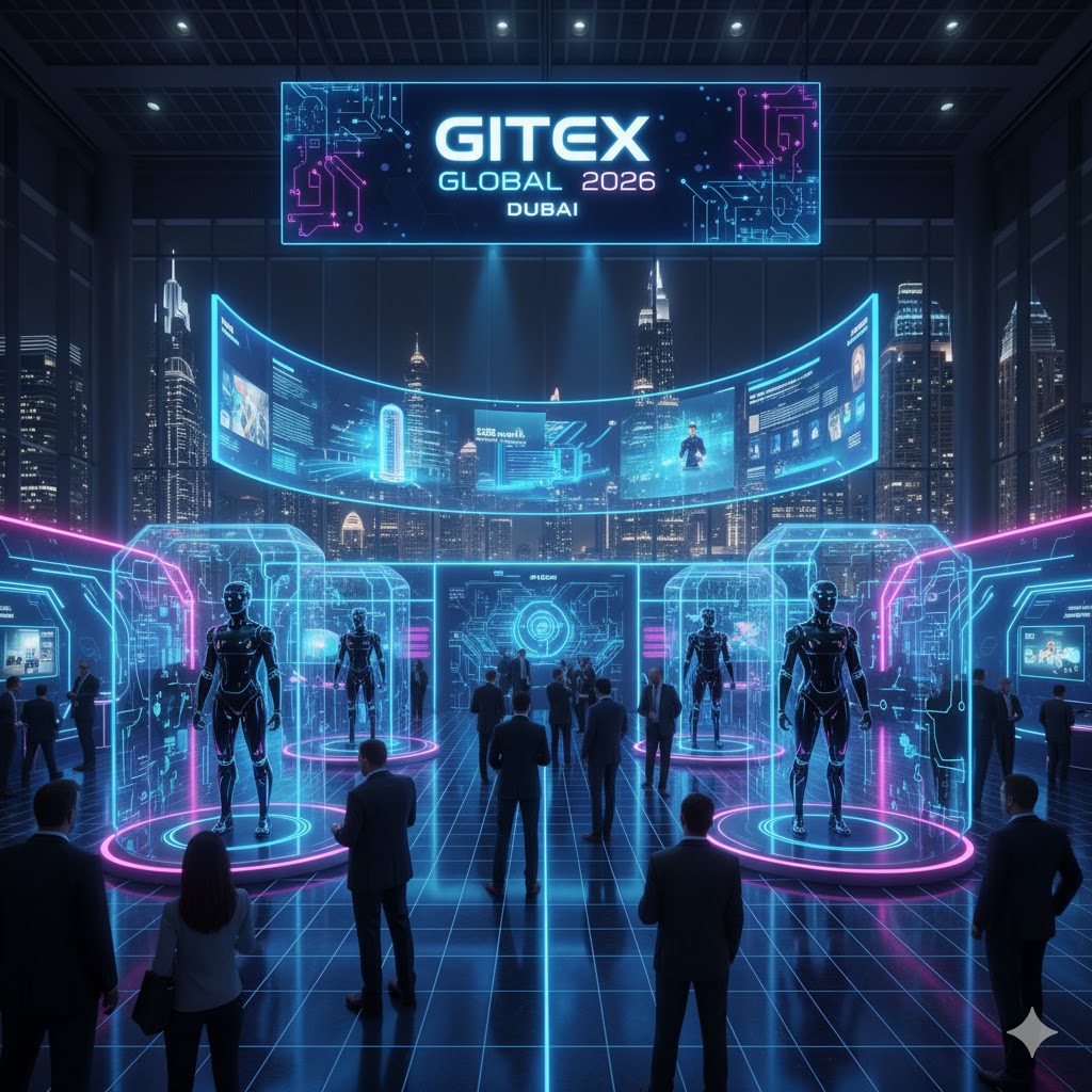 Futuristic AI and robotics booths at GITEX Global Dubai