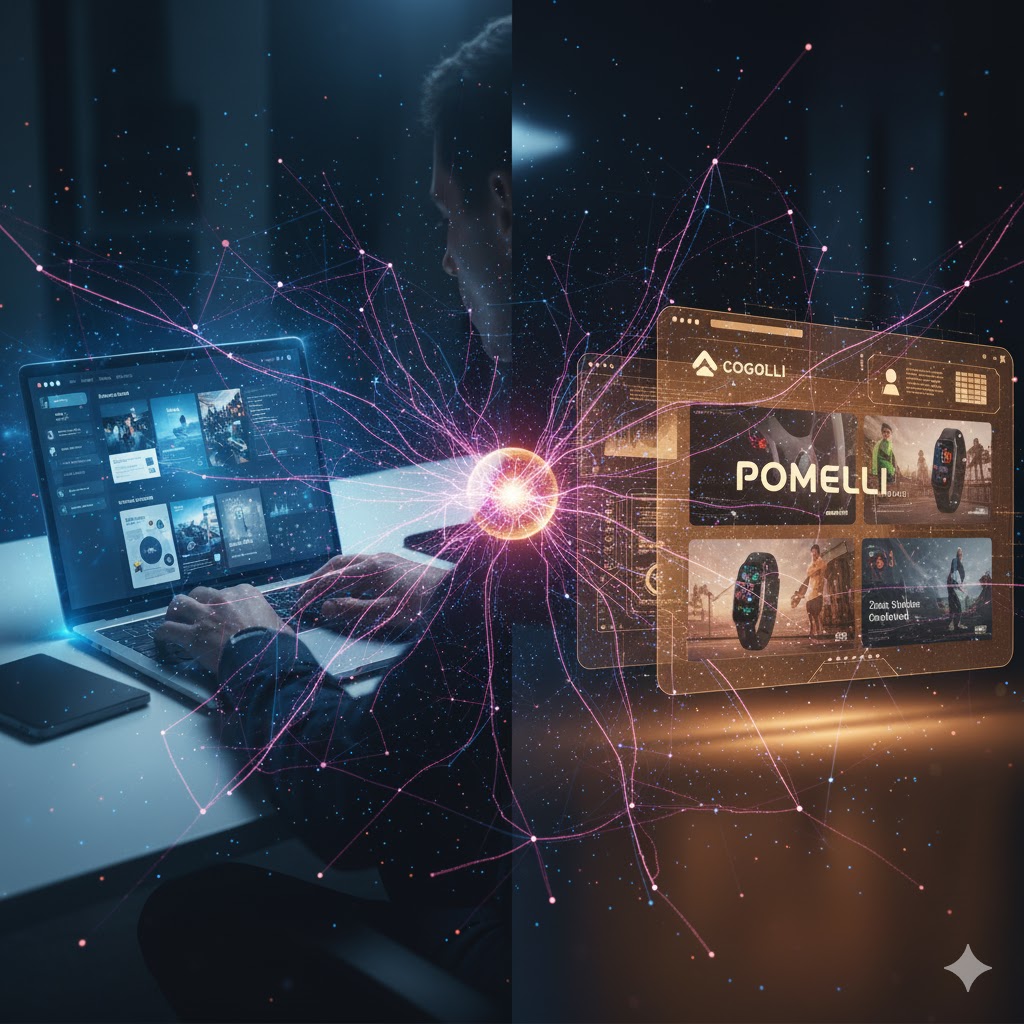 Futuristic concept image showing AI-powered design tools shaping brand campaigns
