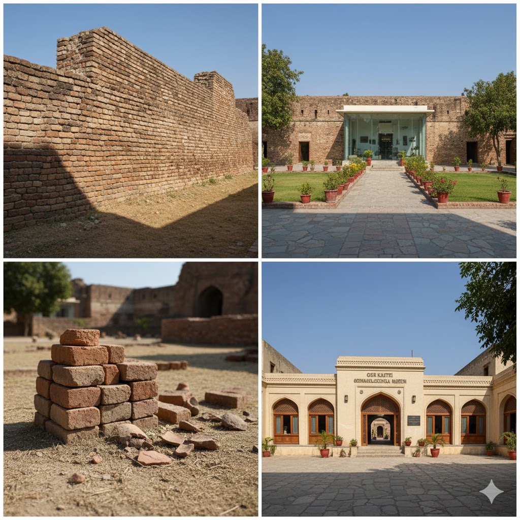 Gor Khatri archaeological site with old bricks and museum courtyard in Peshawar