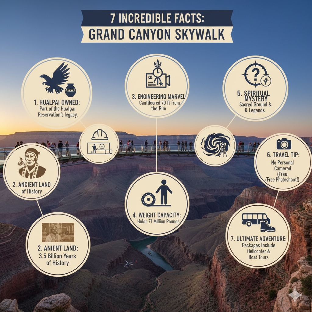 Grand Canyon Skywalk, blending elements of history, mystery, architecture, local culture, and travel