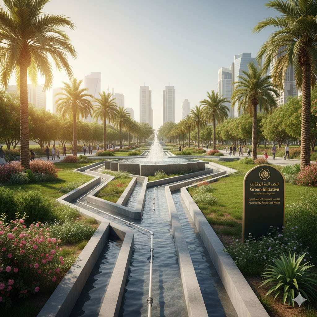 Green spaces in Jeddah benefiting from recycled water infrastructure linked to the new drainage system.