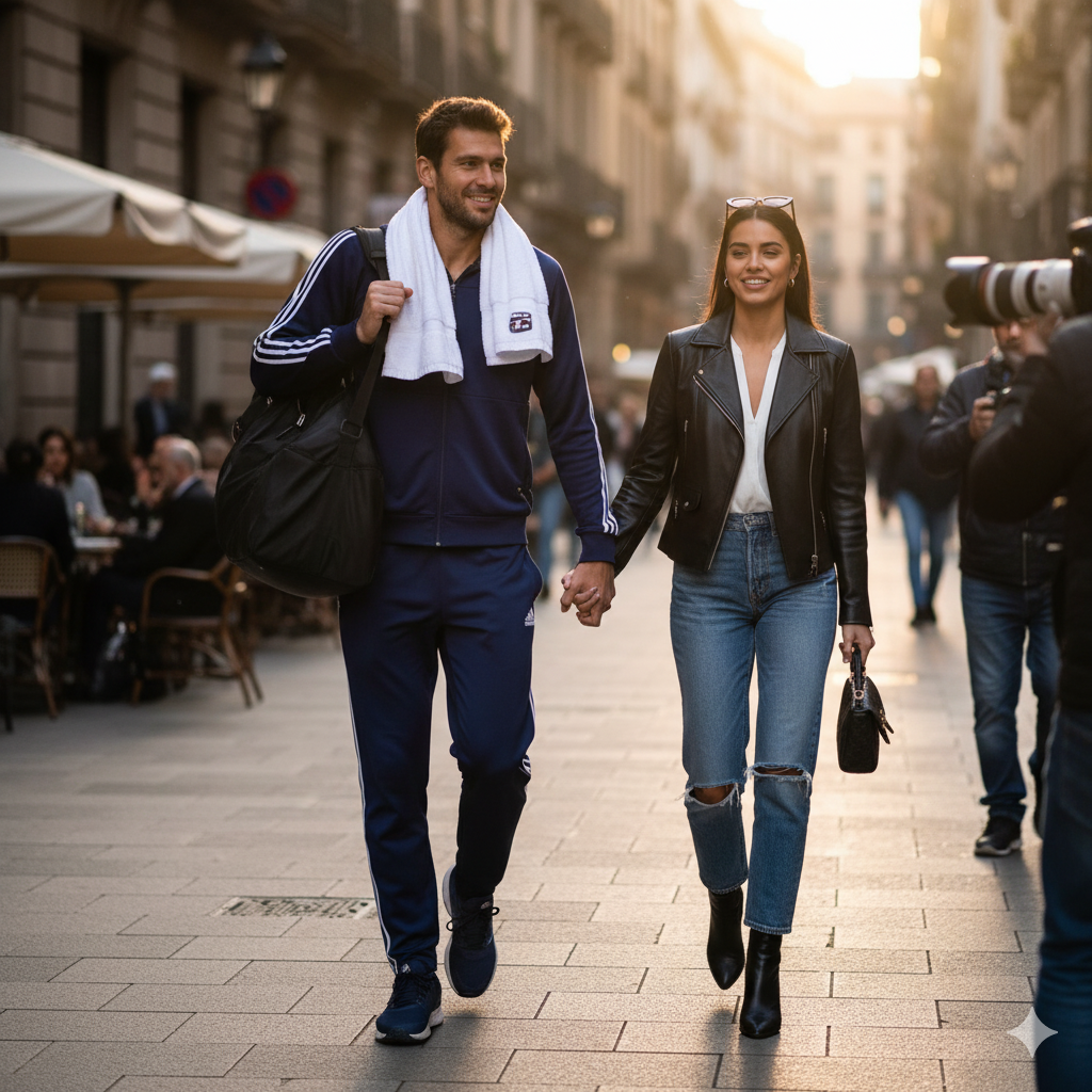 Grigor Dimitrov and Eiza González walking hand-in-hand post-match
