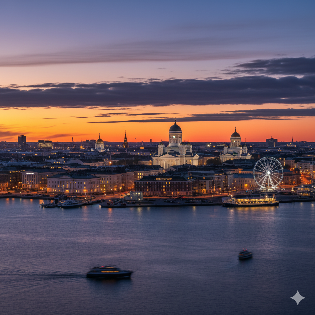 Helsinki skyline at twilight