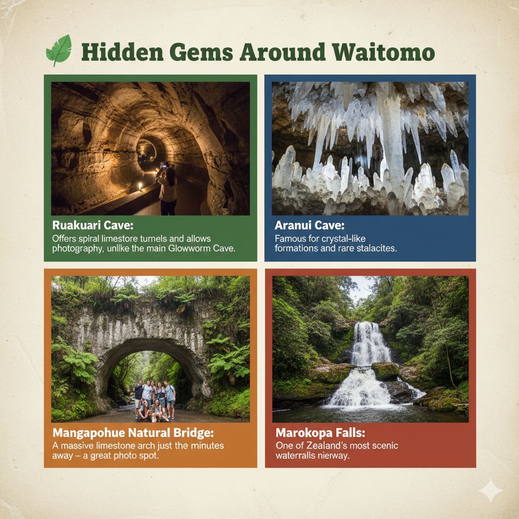 Hidden Gems Around Waitomo - Ruakuri Cave, Aranui Cave, Mangapohue Natural Bridge, Marokopa Falls