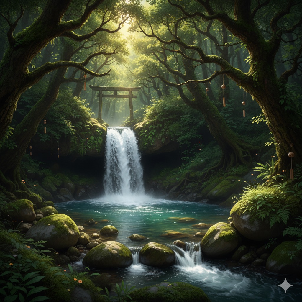 Hidden waterfall inside the Forest That Hums in Japan