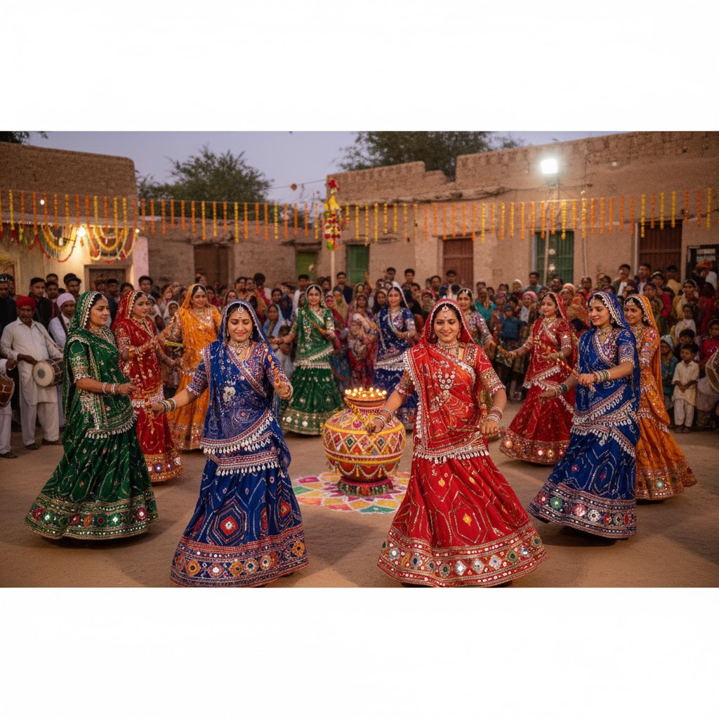 Hindu women dancing during Navratri celebration in Tharparkar