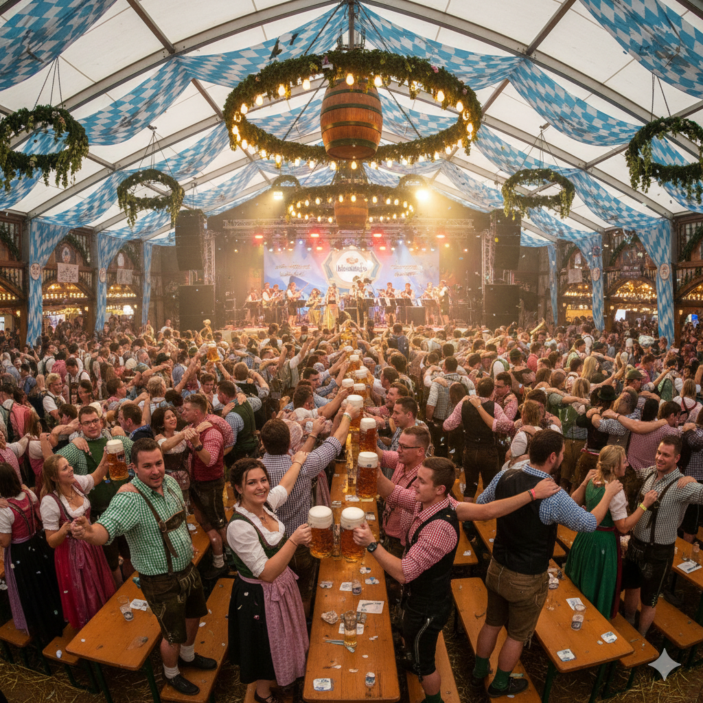 Hofbräu-Festzelt with an international crowd