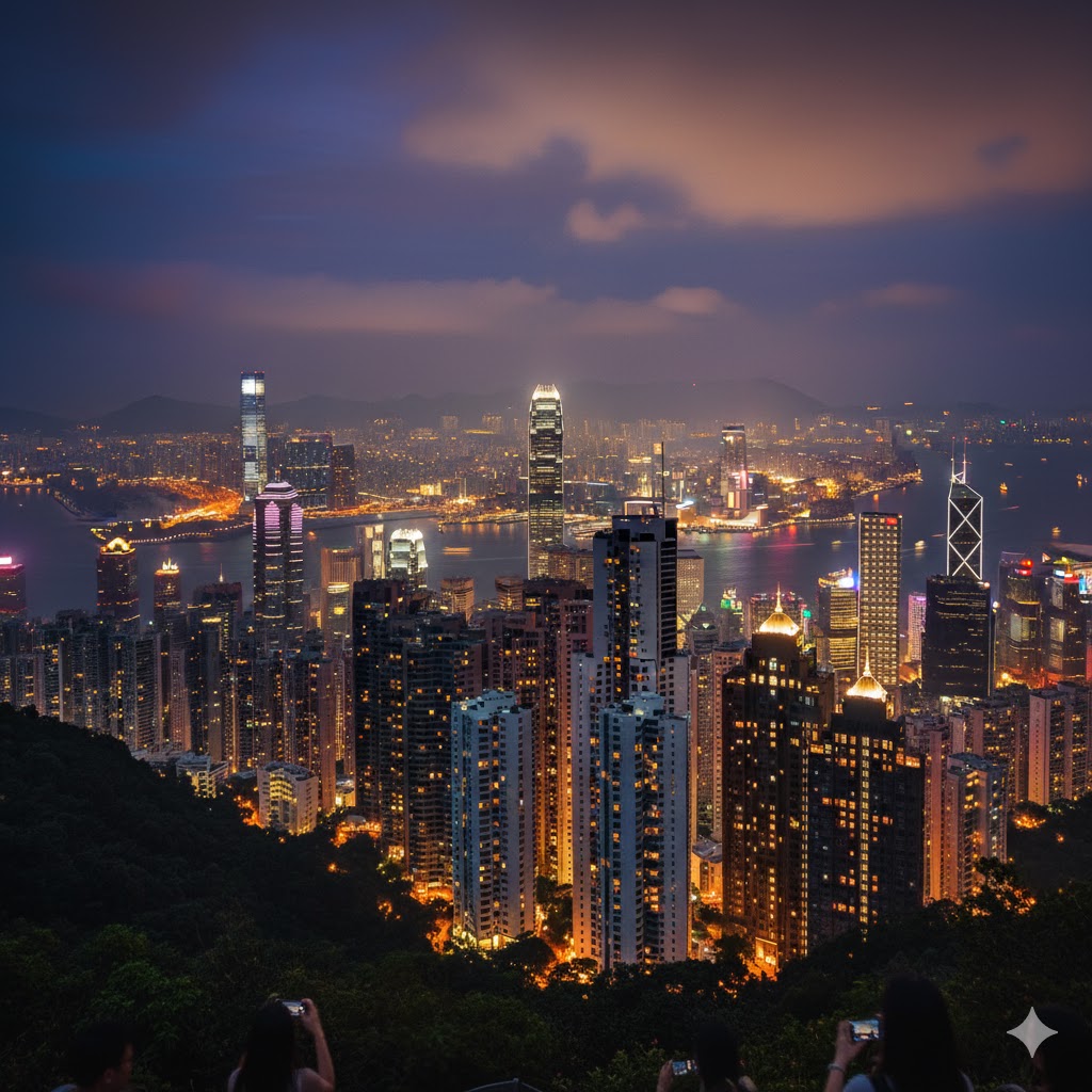 Hong Kong skyline at night viewed from Victoria Peak