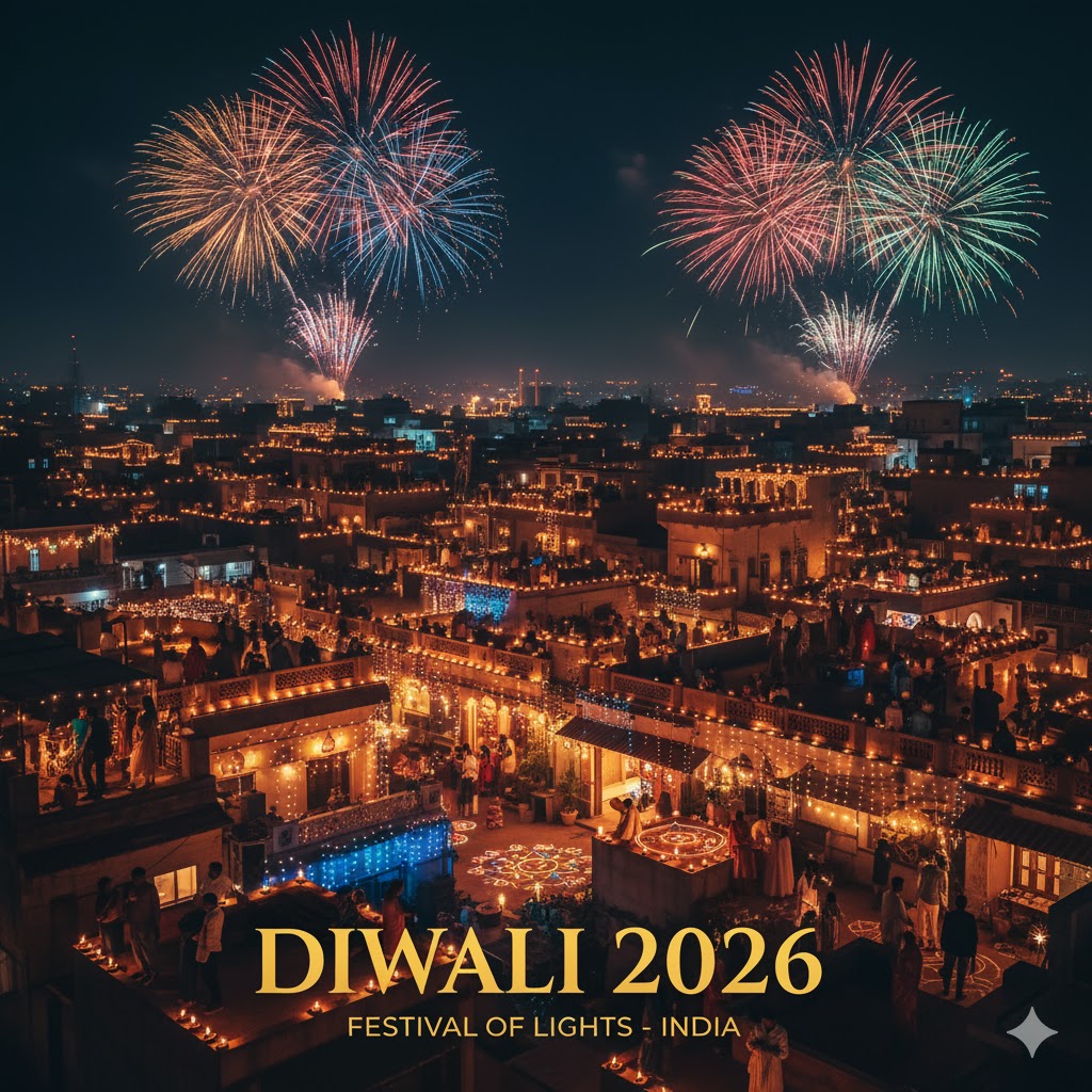 Houses glowing with diyas during Diwali Festival 2026 in India