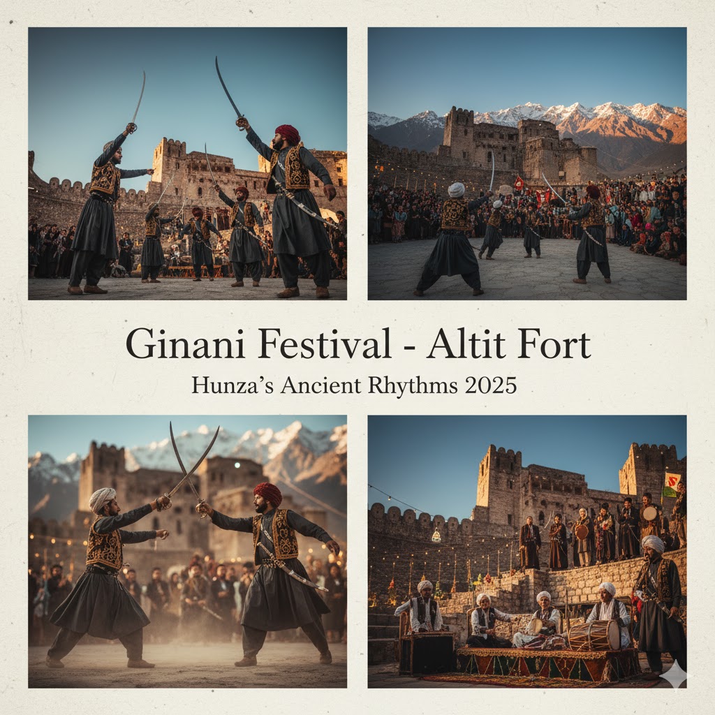 Hunza locals performing sword dances at Altit Fort during Ginani Festival celebrations Hunza locals performing sword dances at Altit Fort during Ginani Festival celebrations