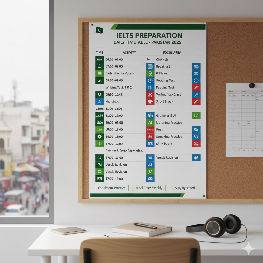 IELTS preparation daily timetable for Pakistani students – 2025