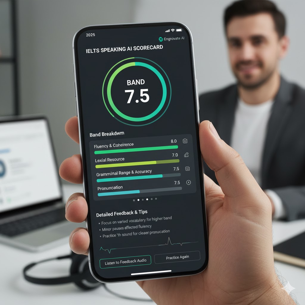 IELTS speaking AI scorecard demo by Engnovate app 2025
