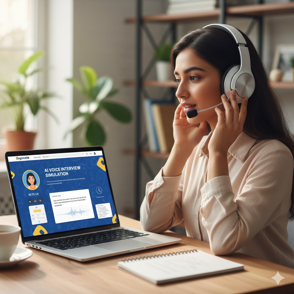 IELTS student practicing with AI voice interview simulation on Engnovate website