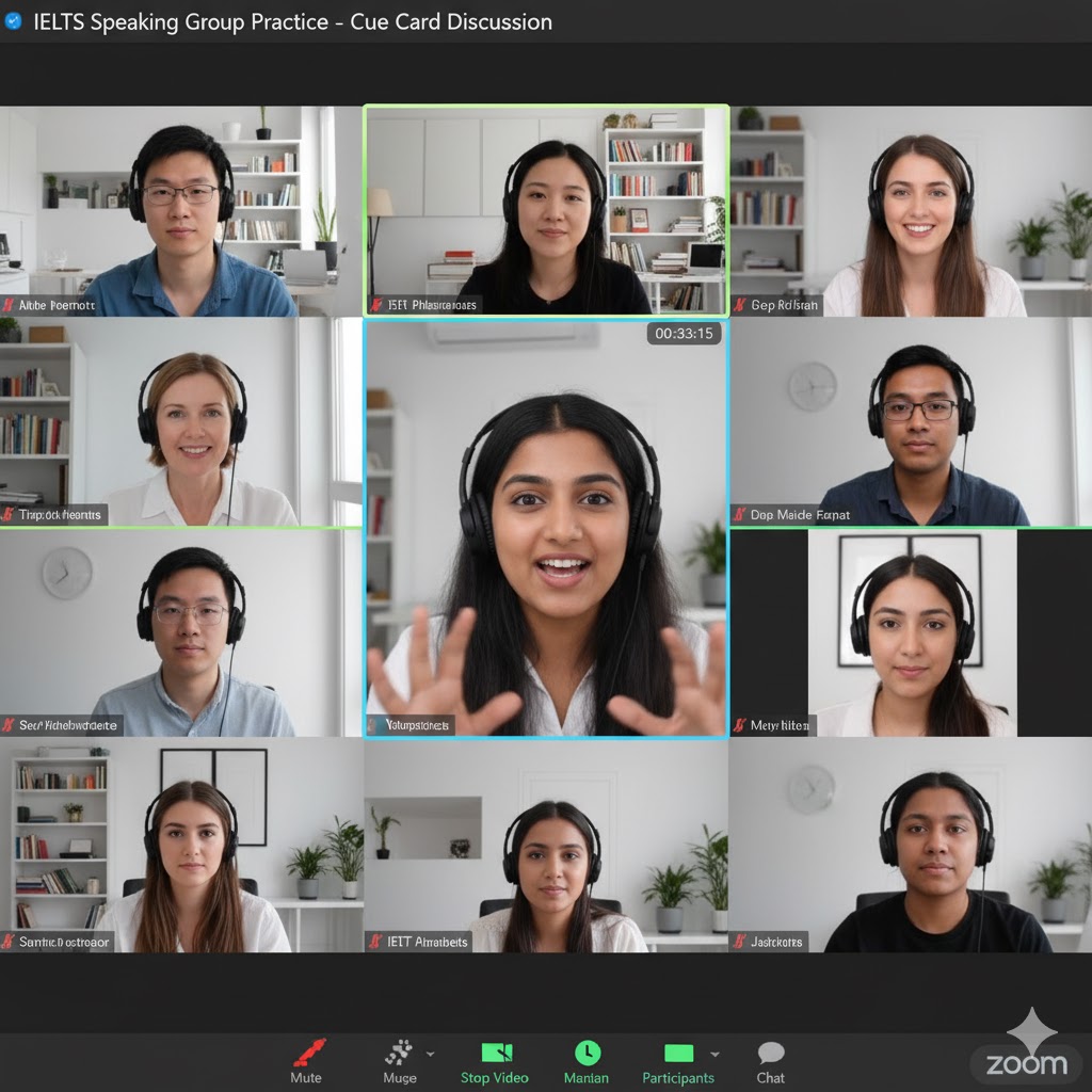 IELTS students attending a virtual speaking group session on Zoom