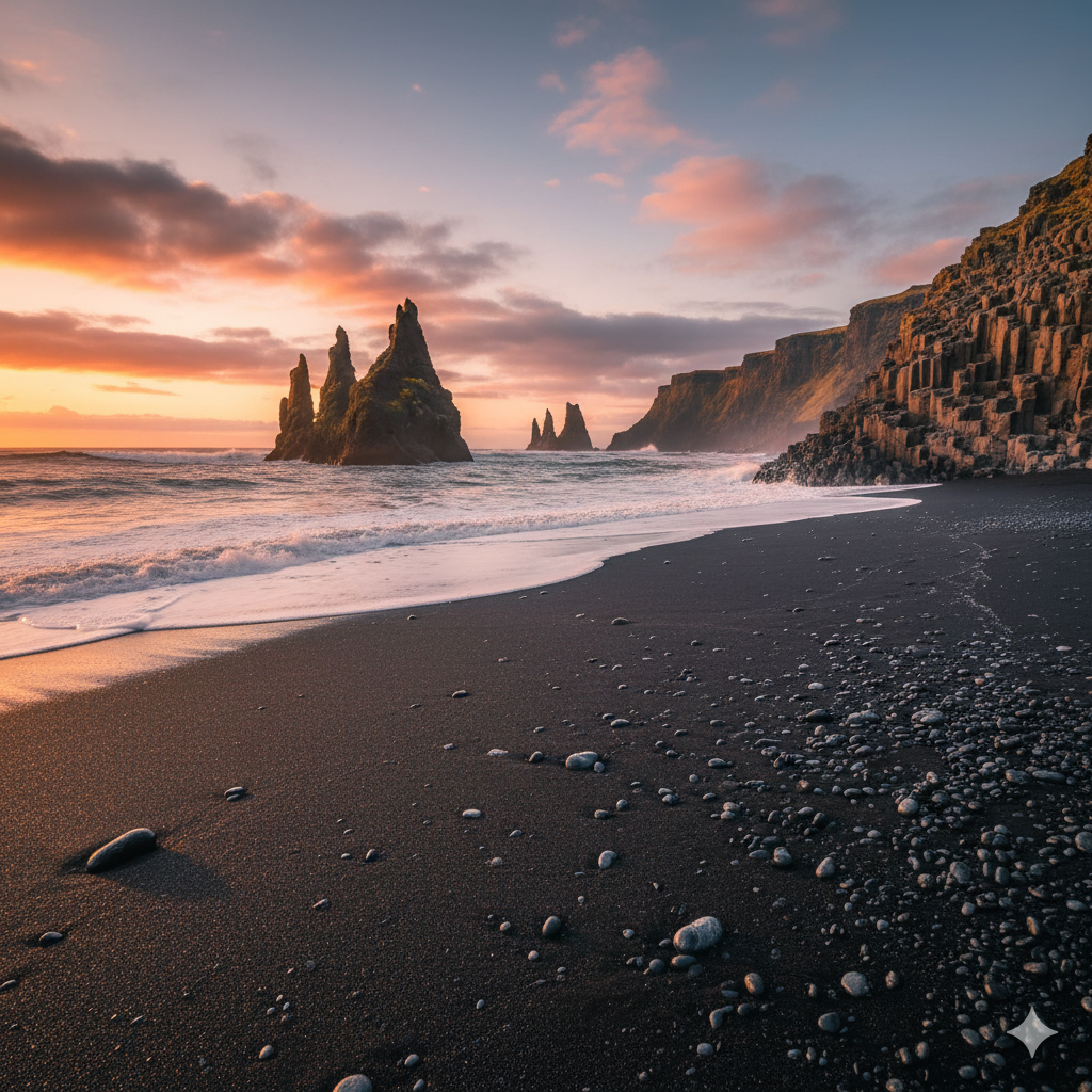 phosphorescent mineral beach Vik Iceland volcanic sand glow