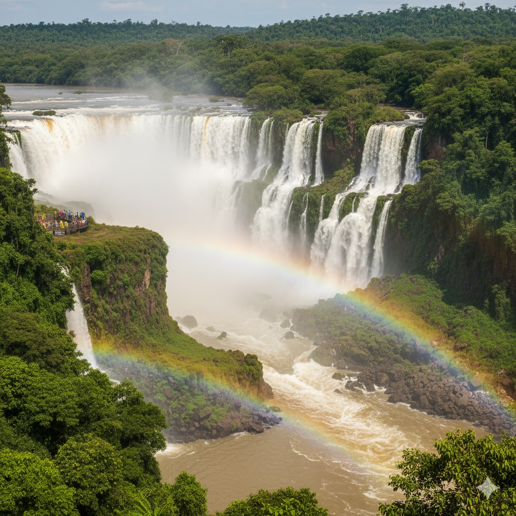 Iguazú Falls cascading through tropical forest, Argentina