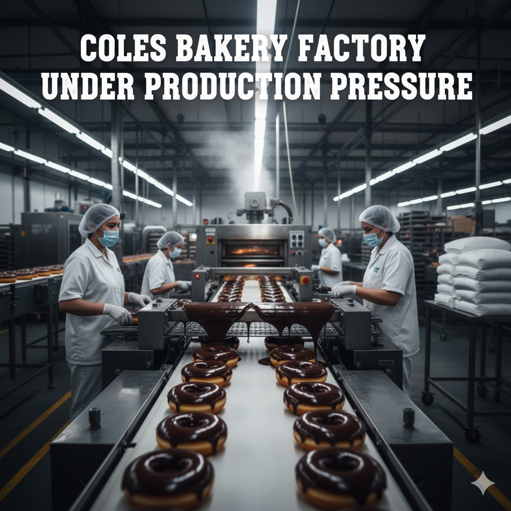  Industrial bakery line — Coles bakery factory under production pressure