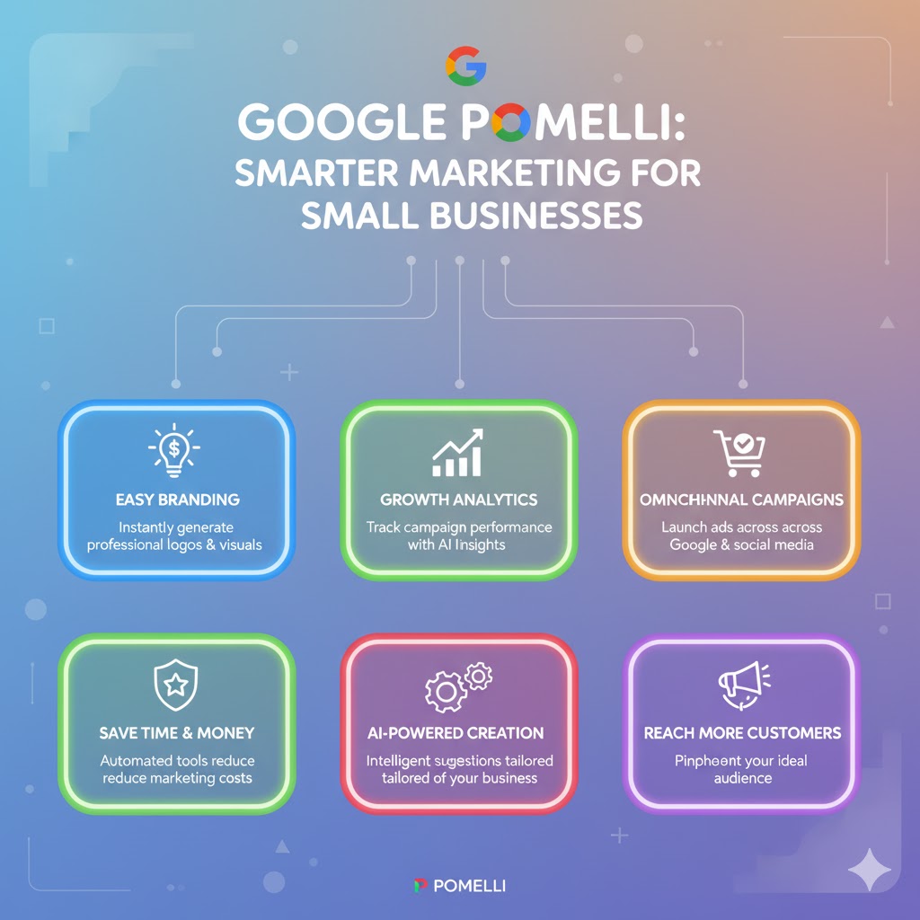  Infographic showing the key benefits of using Google Pomelli for small business marketing