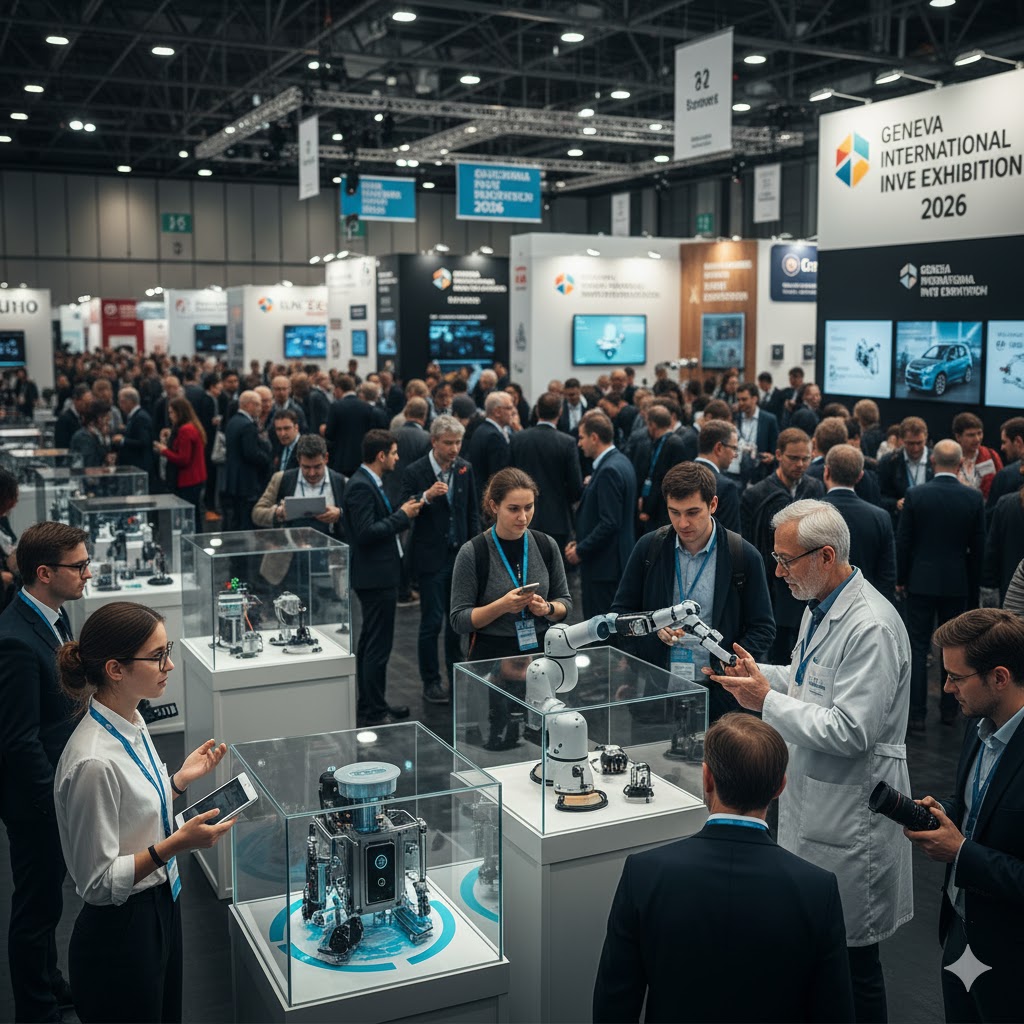 Inventors presenting prototypes at Geneva International Invention Exhibition