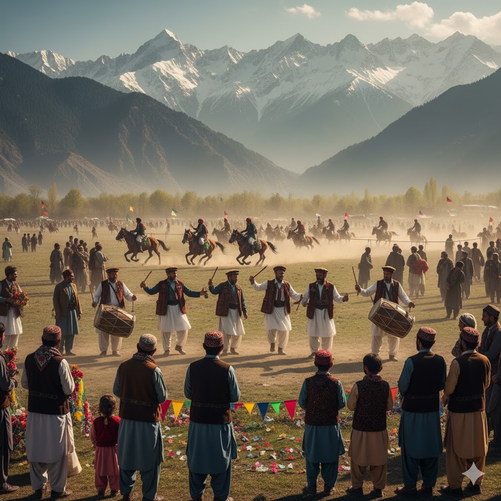 Jashan-e-Nauroz celebration in Chitral, with horse races, folk dances, and spring festivities