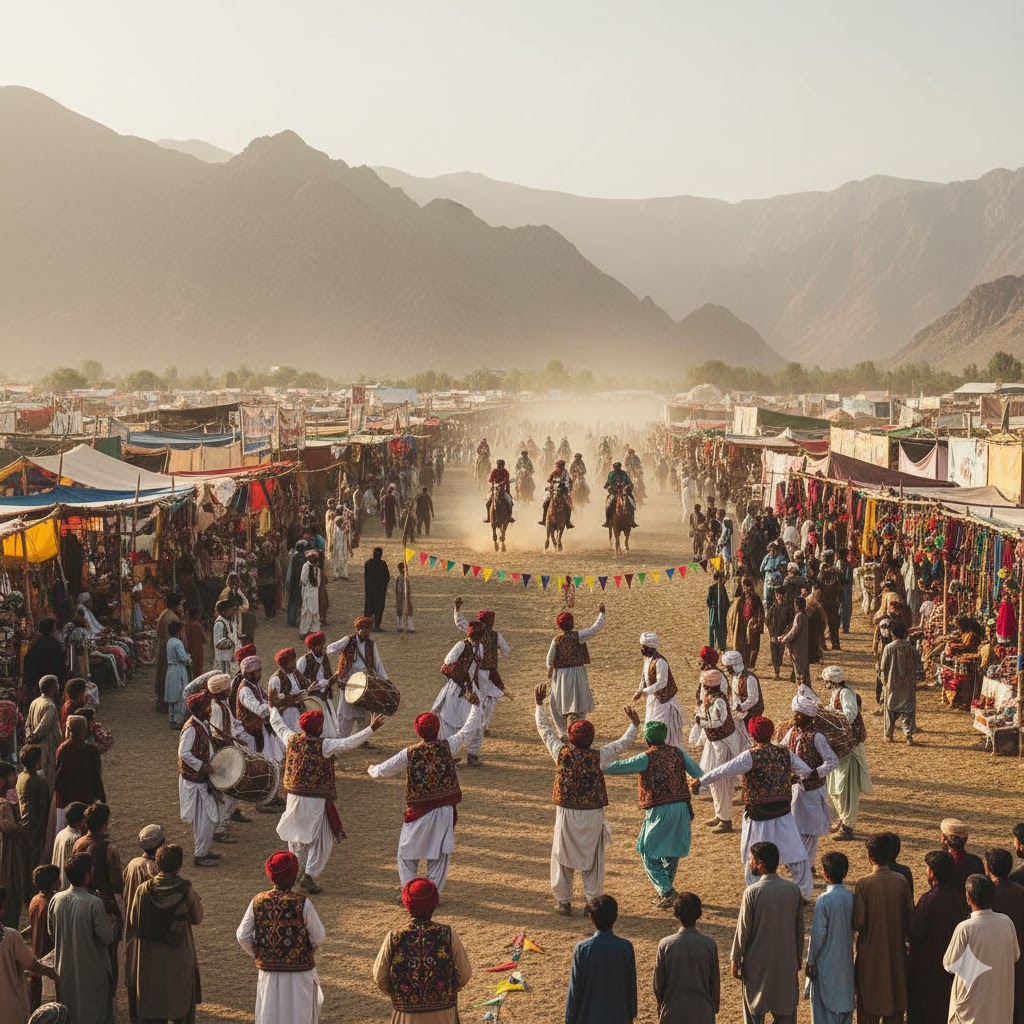 Jashn-e-Kurram festival in Parachinar with folk dances, horse races, and local crafts
