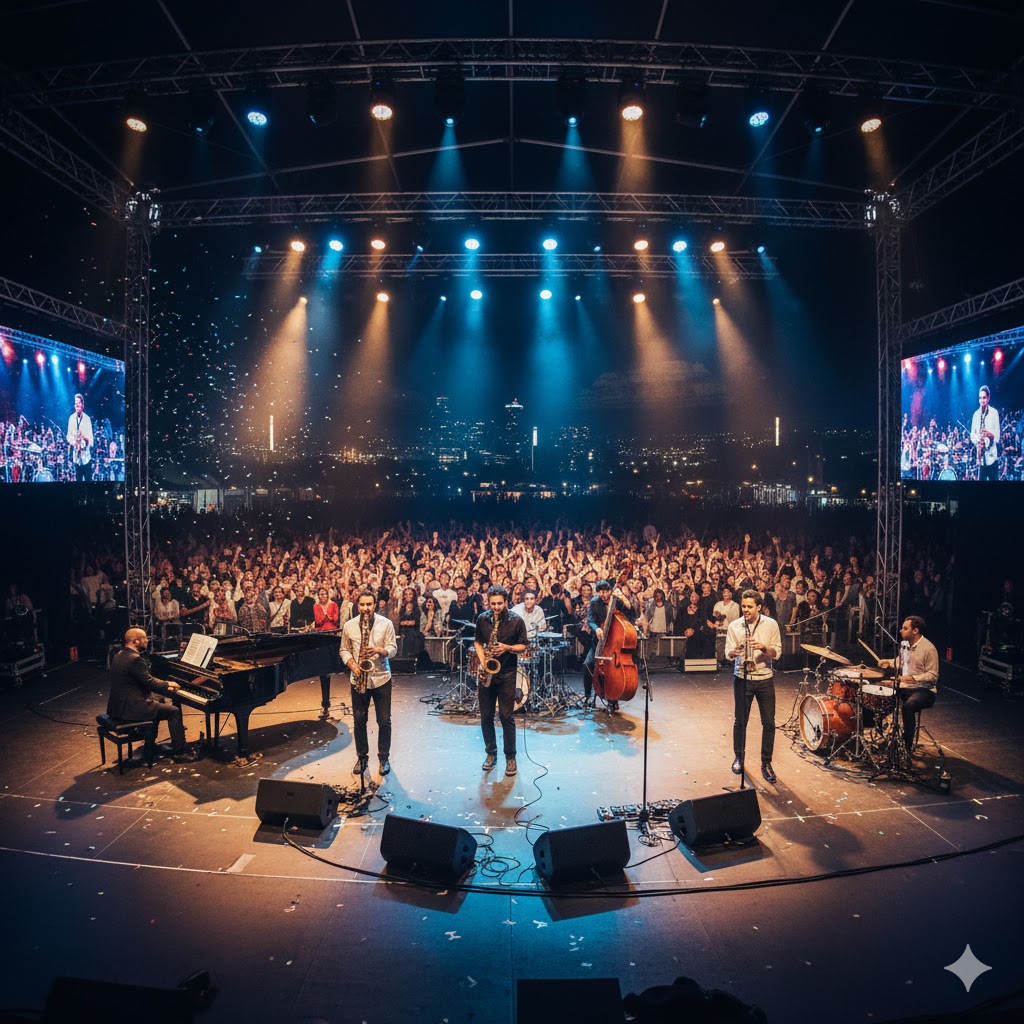 Jazz band performing under lights at Cape Town Jazz Festival 2026