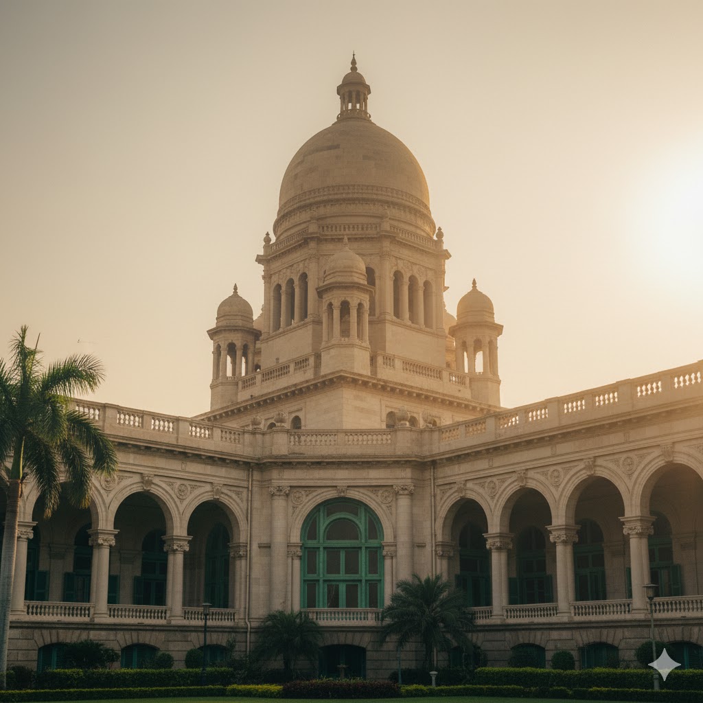 KMC Building Karachi with large dome and colonial-style corridors