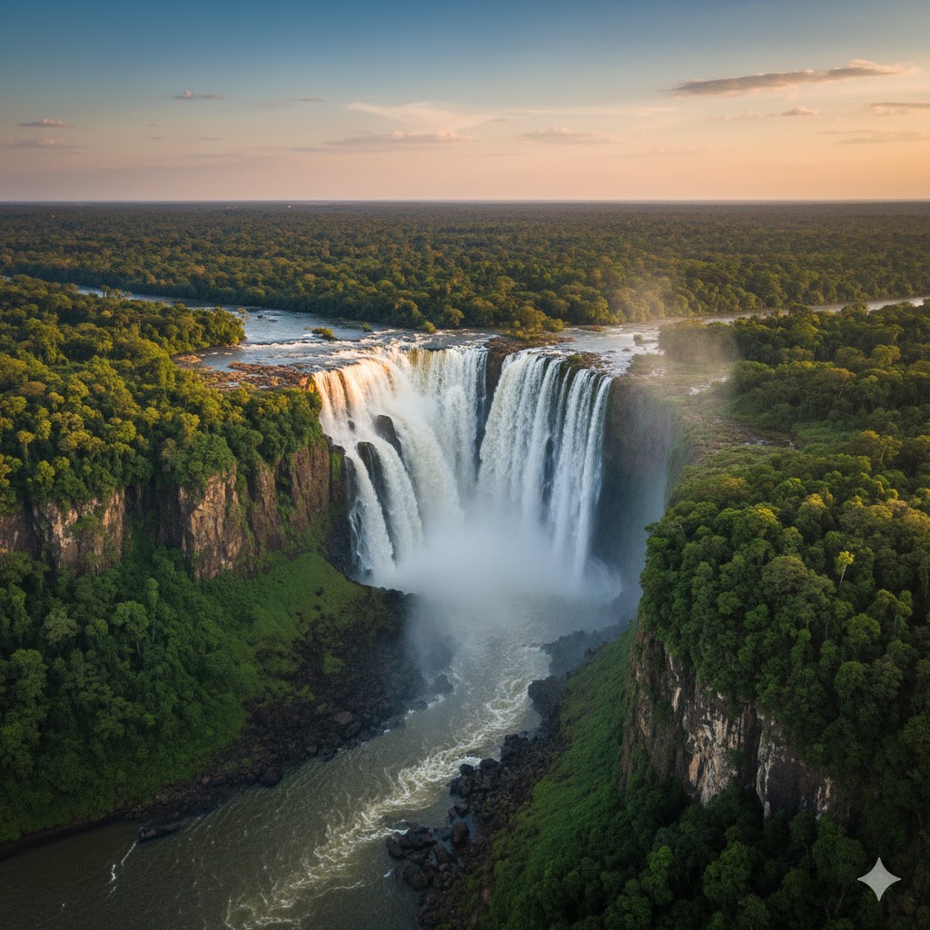 Kalandula Falls in Angola surrounded by green cliffs