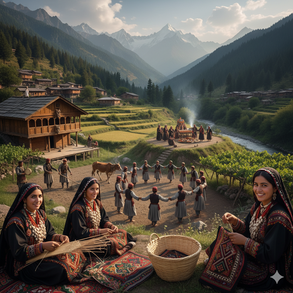 Kalash life, focusing on community, nature, and daily activities