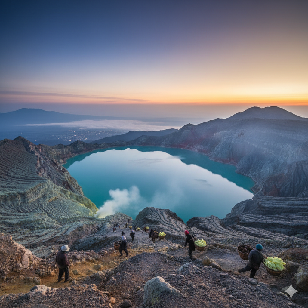 Kawah Ijen volcano is located on Java Island, Indonesia